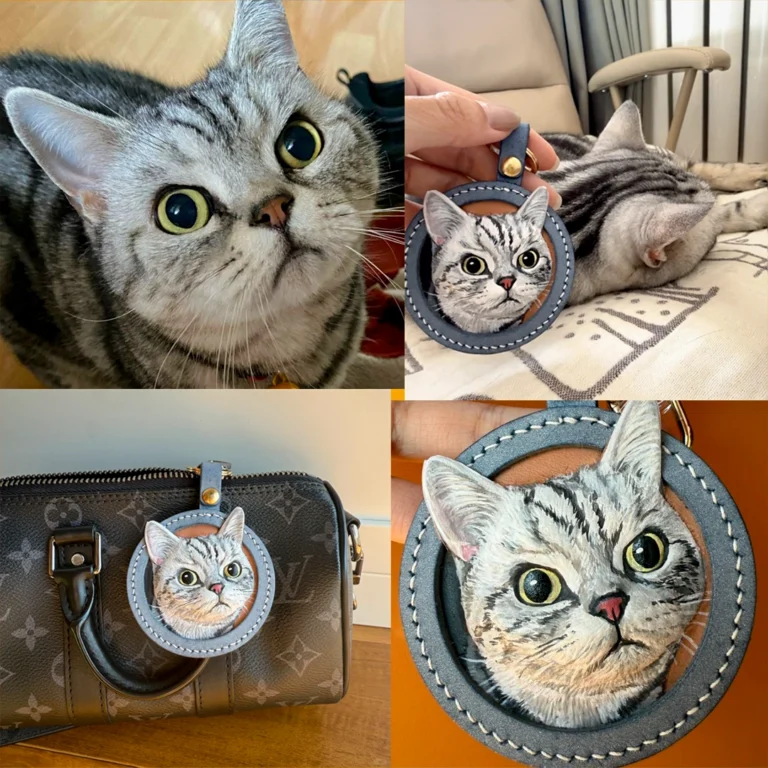 Click to view full screen Custom 3D Leather Pet Portrait Keychain Bag charm photo review