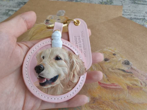 Click to view full screen Custom 3D Leather Pet Portrait Keychain Bag charm photo review